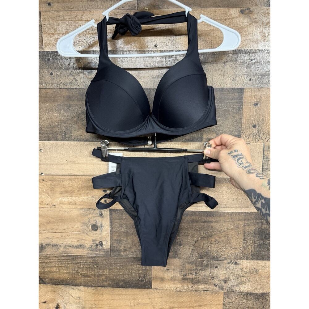 Cupshe Women's Size M Two-Piece Bikini Swimsuit Black NWT SKU 048